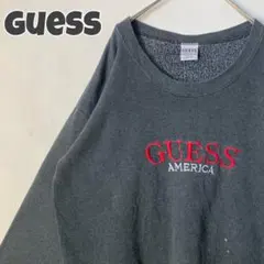 1208 GUESS ゲス　刺繍　ビッグロゴ　スウェット　トレーナー　グレー