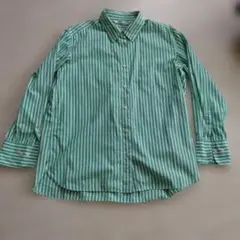 UNIQLO 緑と白のストライプ Lサイズ 長袖シャツ