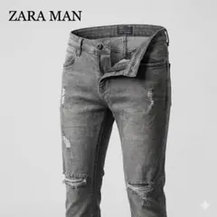 ZARA MAN クラッシュ加工 デニム EUR40 31inch グレー L