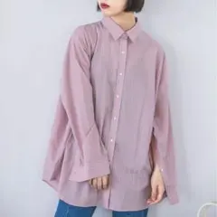 【着用3回★美品】ジーナシス　マルチストライプ2wayスリーブシャツ　ピンク