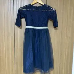 ネイビー レースドレス パールビーズ付き