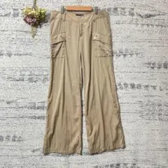 インディヴィ　ワイドカーゴパンツ　ベージュ　Lサイズ　薄手　カジュアル