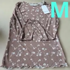 レディースシアー トップス 長袖 カットソー 花柄ベージュ新品