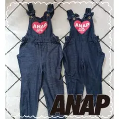 ANAPKIDS アナップキッズ ハート ロゴ デニム風 サロペットパンツ 2点