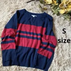 AZUL by moussy Vネックボーダーニット　セーター【S】