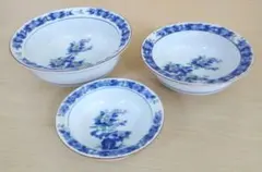 最終価格(TYOd492)有田焼 青い花柄 陶器製ボウル 3個(大中小)セット