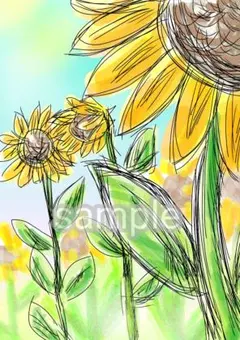 元気なひまわりの絵画 デジタル手書き画 A4 印刷 - メルカリ