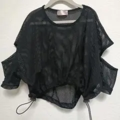 Choa Choa 肩開きブラックメッシュTシャツ