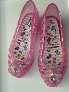 【美品】ハローキティ サンダル 18cm ピンク ラメ ガラスの靴風 サンリオ
