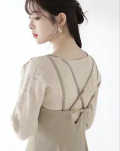 美品　シフォンエンブロイダリーリブニット　プロポーションボディドレッシング