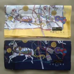 セリーヌハンカチ 馬・馬のリボン・タッセル 47×47cmカレ CELINE