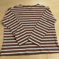 ユニクロ　ブラウン/ホワイトストライプ 薄めの長袖Tシャツ M
