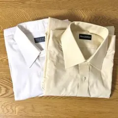 メンズ長袖ワイシャツ　ホワイト＆イエロー　Lサイズ　2点セット