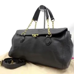 トリーバーチ ハンドバッグ 2way レザー 黒 ブラック 金具ロゴ チェーン