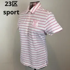 ★23区SPORT★M★ピンク白ボーダーポロシャツ★伸縮性有★左胸ロゴワッペン有のサムネイル