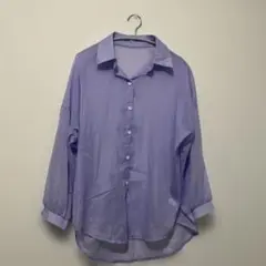 紫　パープル　ラベンダー 長袖シャツ　シアー　シフォン　透け感あり