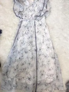 An MILLE 花柄ロングワンピース 半袖 シャーリング花柄op ロング ワンピース 花柄 半袖 ホワイト