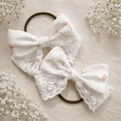 【ゴム交換可能】花柄リボン ヘアゴム レース sous le figuier