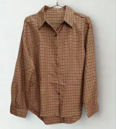 【ほぼ未使用】茶色と黒のチェック柄長袖シャツ