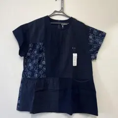 Leilian 2021年モデル 麻 リネン 刺繍 コットンリネン ゆったり 紺 