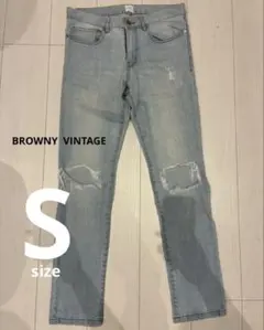 BROWNY VINTAGE ダメージ加工デニムパンツ S スキニー