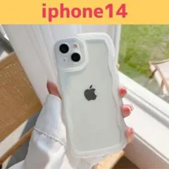 iPhone14 スマホケース 可愛い うねうね ウェーブ 耐衝撃 クリア 白