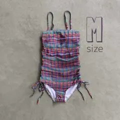 サイドギャザー 2way スイムウェア M ブルー ピンク マルチ チェック