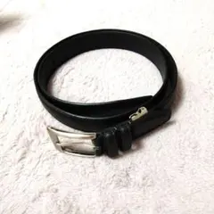 【メンズ】黒 革レザー ベルトシルバーバックル 調整可能