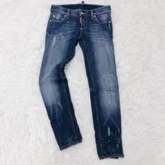 ディースクエアード　ダメージ加工　デニム　スーパー　スキニー　ジーンズ 　ジップ