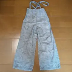 キッズ　グレー系チェック ワイドパンツオーバーオール130cm
