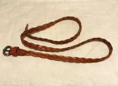 ブラウン レザー 編み込みベルト 本革 アンティークゴールド