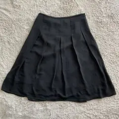 ブラック 膝丈フレアスカート シフォン タック レース