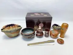 未使用 茶道具 柿合溜塗 高台寺蒔絵 利休茶箱セット 仕服付
