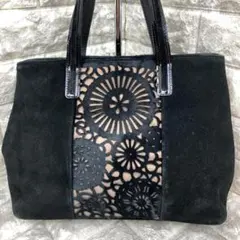 LONGCHAMP　カットワーク　トートバッグ　スエード　ベロア　黒　ロンシャン