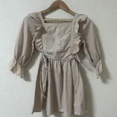 GRL フリル付きベージュ七分袖ブラウス