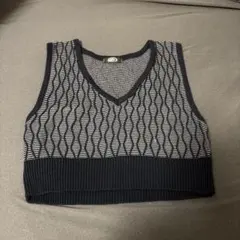 グリーン/ホワイト ニットベスト Fサイズ