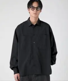 epic ダブルポケットリラクシング短丈レギュラーカラーシャツ ブラック XL