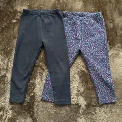 ユニクロ花柄、西松屋ジーンズ風、裏起毛レギンス2枚セット　90サイズ