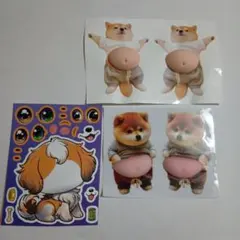 ☓　お腹　ぽっこり　ぷにぷに　ステッカー　柴犬　シール　おなか　4枚セット