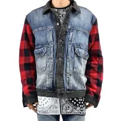 新品 Levi's 袖チェック ブラックデニム 切り替え 2ndタイプ Gジャン