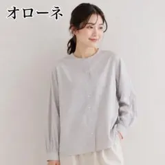 オローネ ノーカラー ストライプ 長袖ブラウス クルーネック tandey 