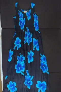 黒と青の花柄ノースリーブワンピース　サマードレス