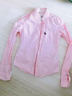 アバクロ　シャツ　レディース　ピンクストライプ