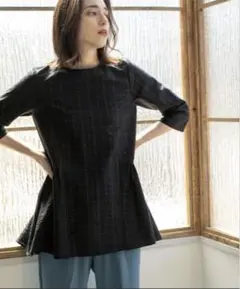 サッカーチェック チュニックブラウス【洗える】