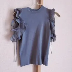 SNIDEL フリルスリーブニットプルオーバー