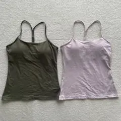カップ付きMサイズティラピスヨガウェア　カーキ グレーピンク２枚セットレディース