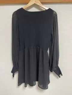 長袖シフォンニットトップス 黒　ジーナシス　JEANASISのサムネイル