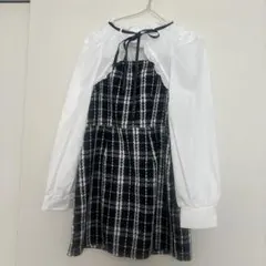チェック柄ミニワンピース 長袖 フリル付き