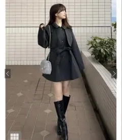 グレイル♡grl リボンベルト付きスタンドカラーミドル丈コート[ze909]