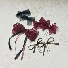 赤色ヘアアクセサリーセット (黒、カーキのヘアピン)